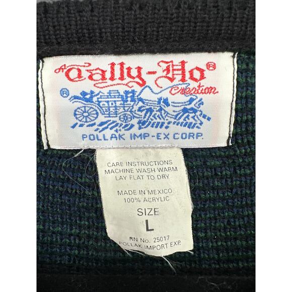 90s Vintage Cardigan Sweater Womens Large Blue Tartan Plaid Green Gold Buttons - Picture 2 of 9